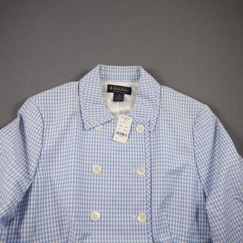 NEW Brooks Brothers Gingham Double Breasted 3/4 Sleeve Women Jacket 12 Office